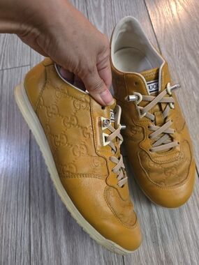 Gucci Women's Yellow Leather GG Embossed Sneaker